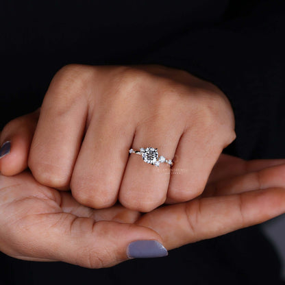 Glamorous cluster diamond ring against a soft background, reflecting its timeless appeal.