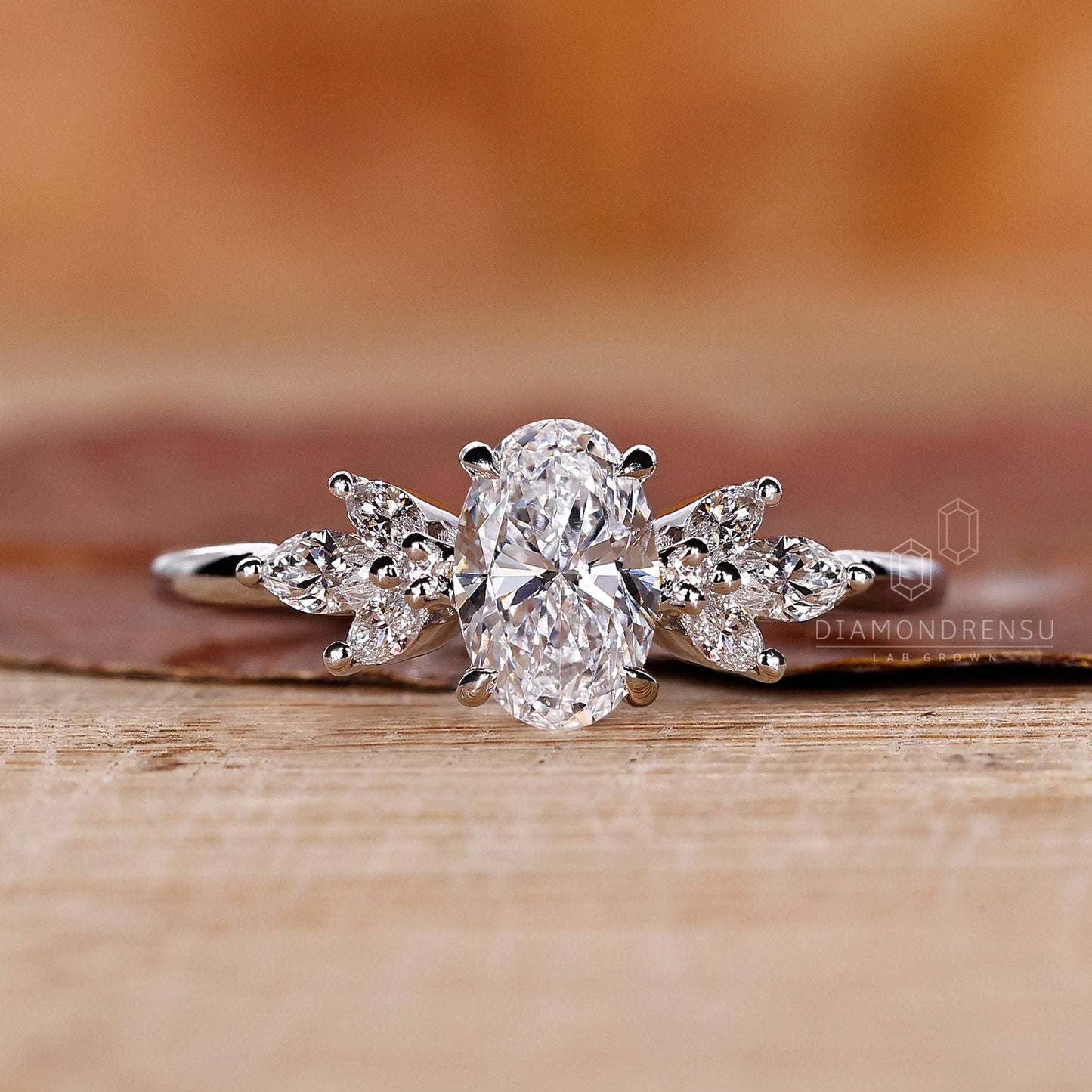 Close-Up of Muse Setting Oval Cut Lab-Grown Diamond Engagement Ring