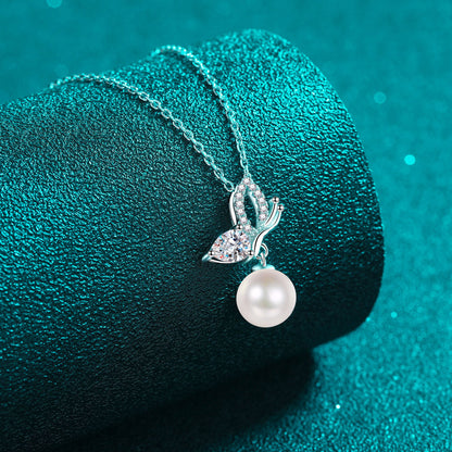 Natural Pearl Pendant Moissanite 925 Sterling Silver Necklace