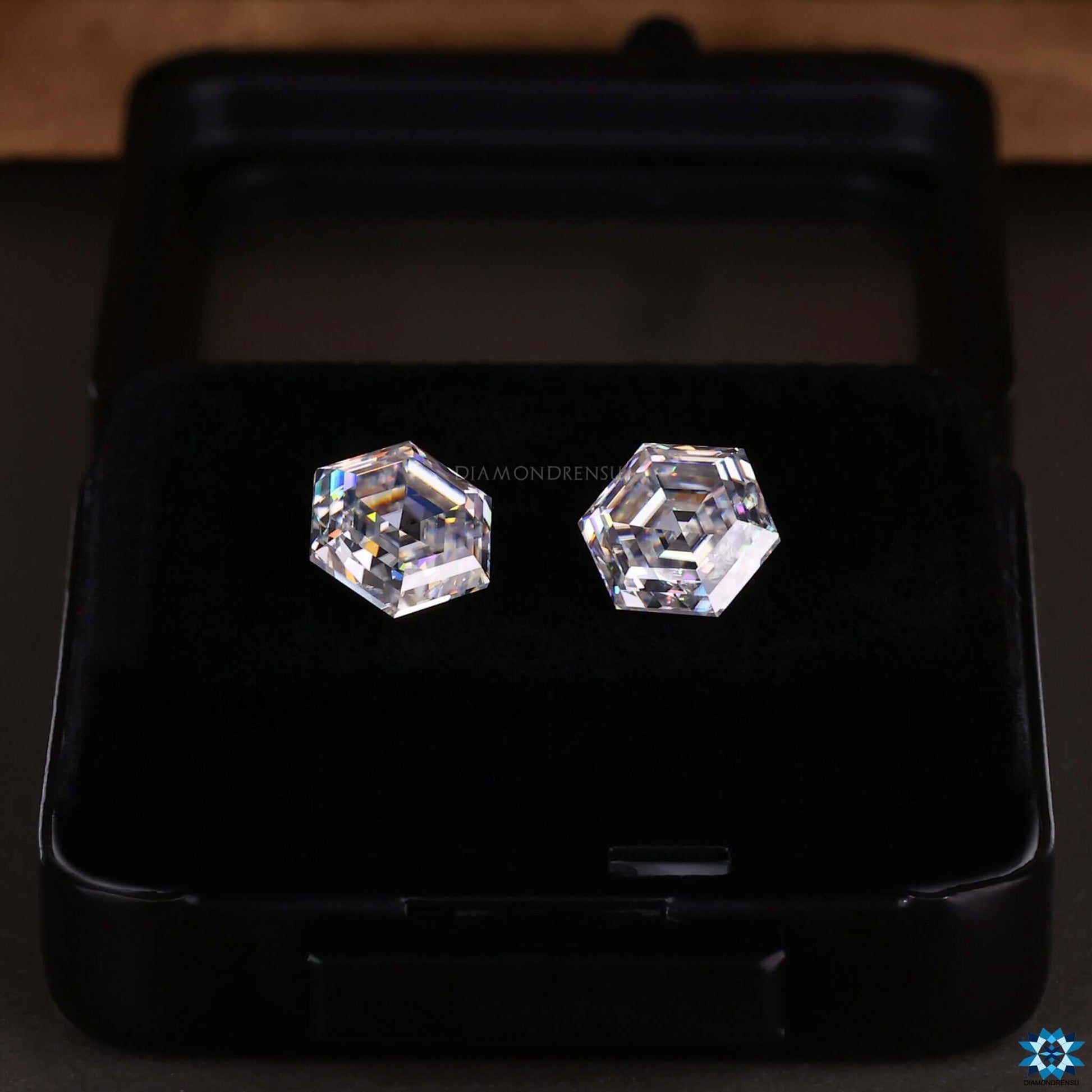 hexagon cut moissanite pair