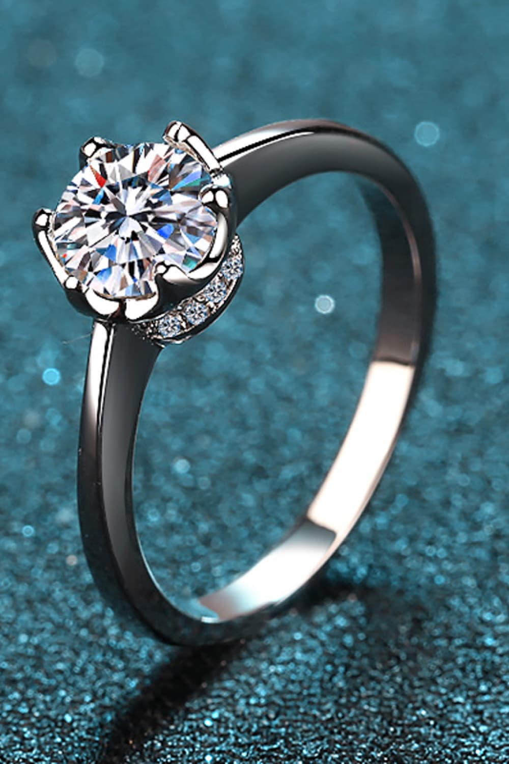 1 Carat Moissanite Rhodium-Plated Solitaire Ring