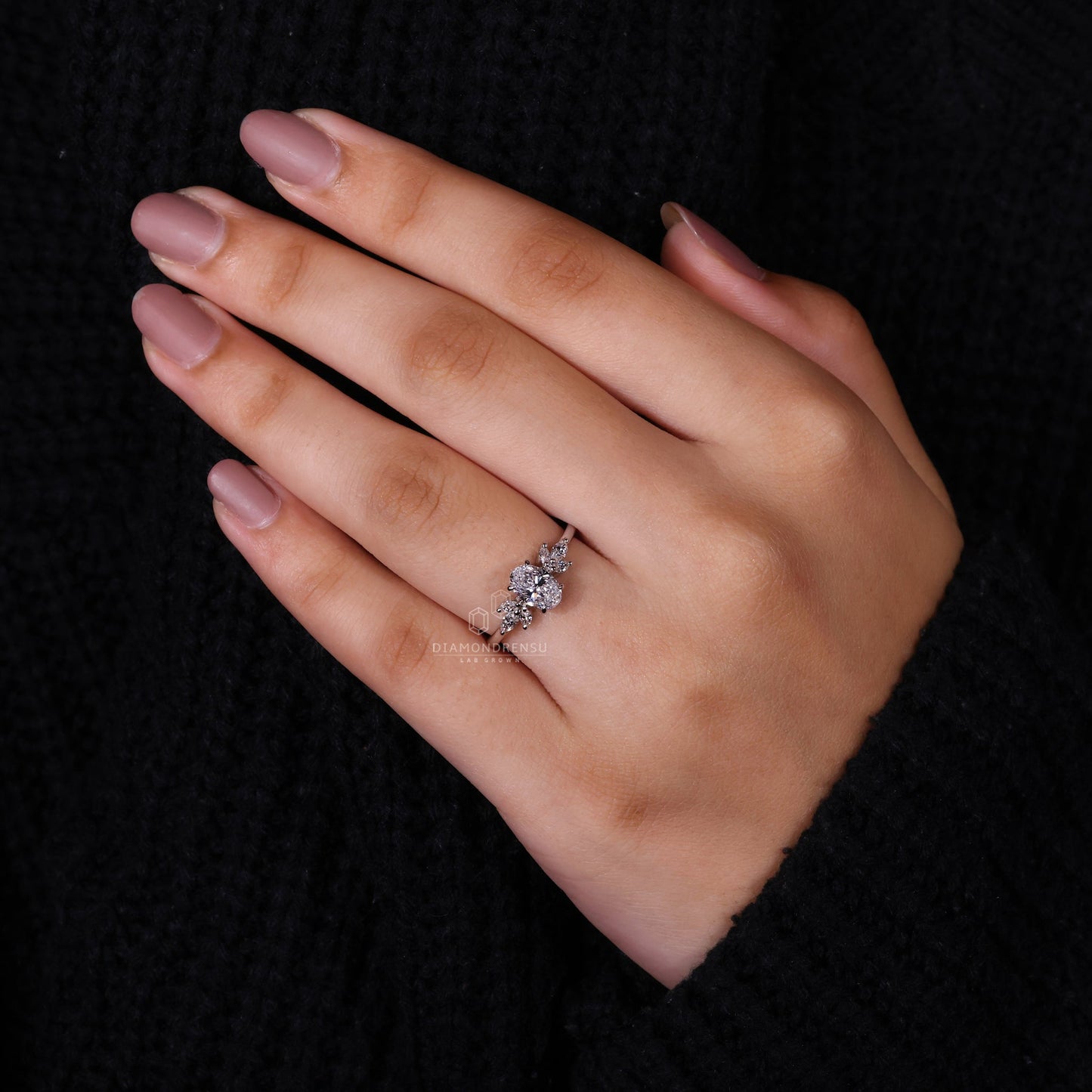 Model Displaying Memorable Muse Setting Oval Diamond Engagement Ring