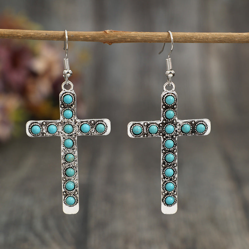 Artificial Turquoise Cross Shape Earrings