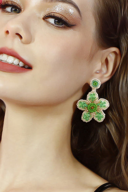 Flower Shape Beaded Dangle Earrings