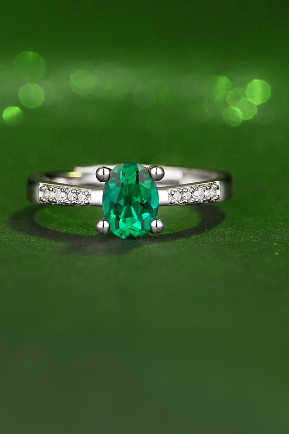 1 Carat Lab-Grown Emerald Side Stone Ring