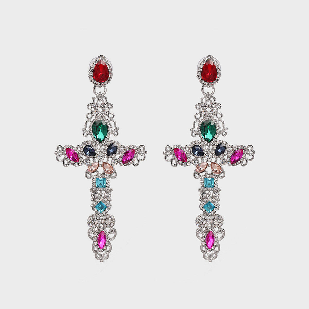 Rhinestone Alloy Cross Earrings