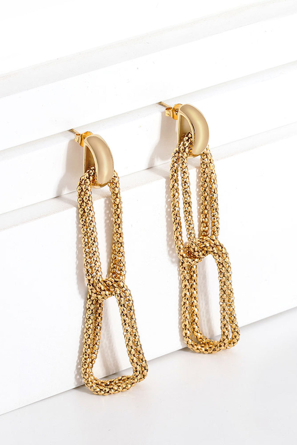 Gold-Plated D-Shaped Drop Earrings