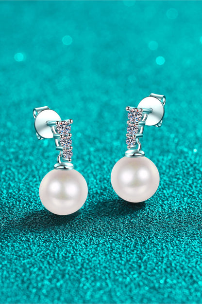 Moissanite Pearl Drop Earrings