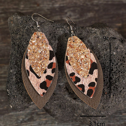 PU Leaf Sequin Dangle Earrings