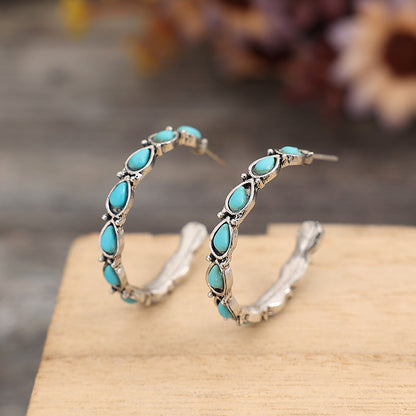 Artificial Turquoise Silver-Plated Hoop Earrings