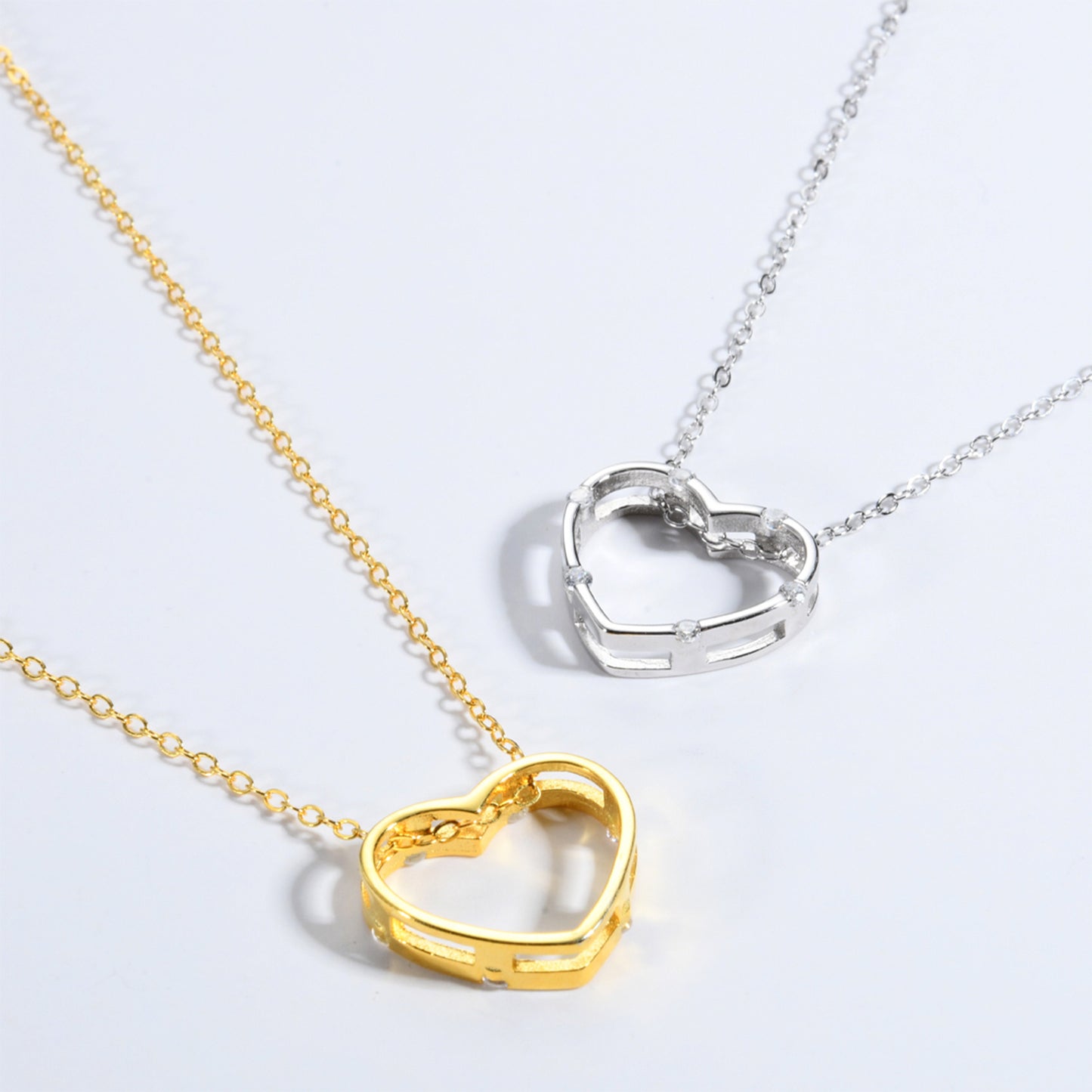 Heart Inlaid Zircon Spring Ring Closure Necklace