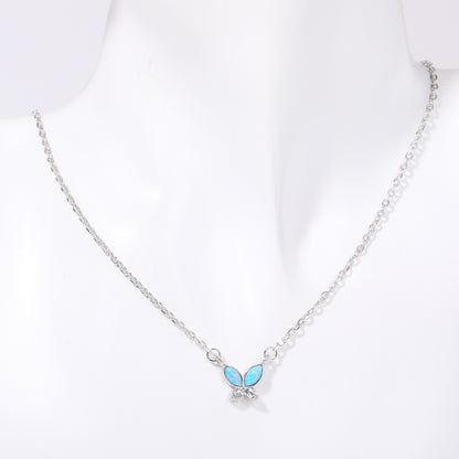 Titanium Steel Natural Opal Butterfly Necklace