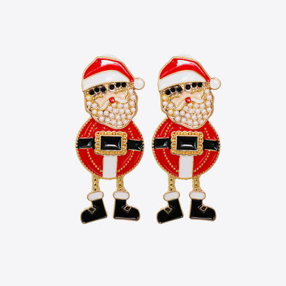 Rhinestone Alloy Santa Earrings