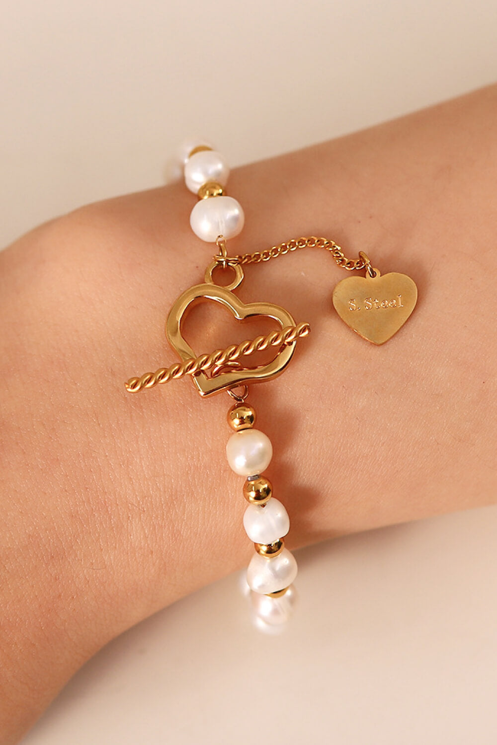 Freshwater Pearl Heart Charm Bracelet