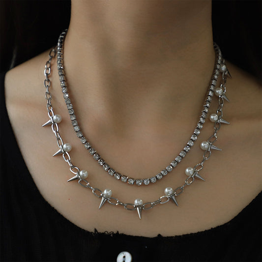 Rhinestone Double-Layered Necklace