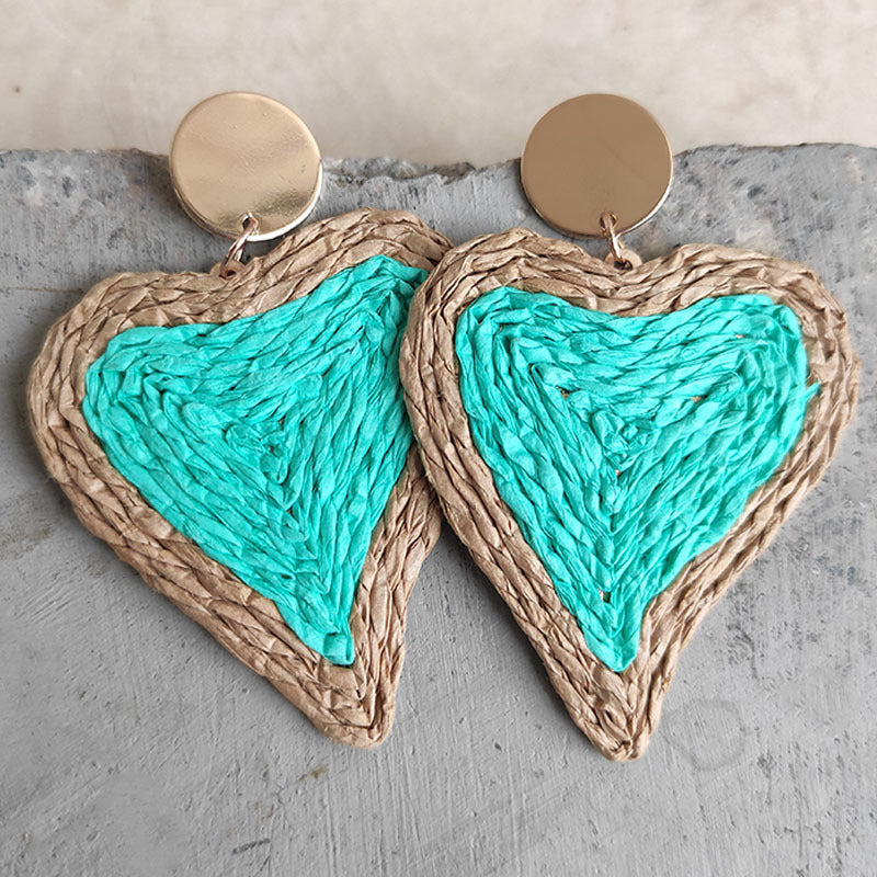 Raffia Grass Heart Teardrop Earrings