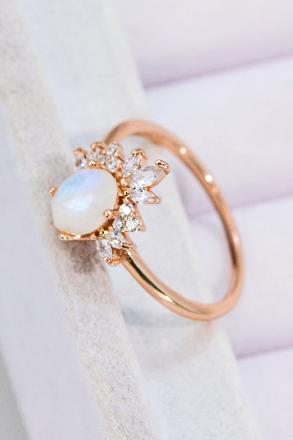 18K Rose Gold-Plated Natural Moonstone Ring