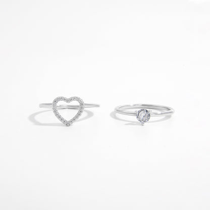 2 Piece Heart Shape Zircon 925 Sterling Silver Ring