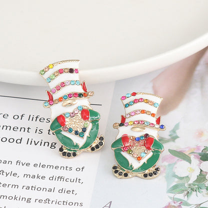 Rhinestone Alloy Santa Earrings