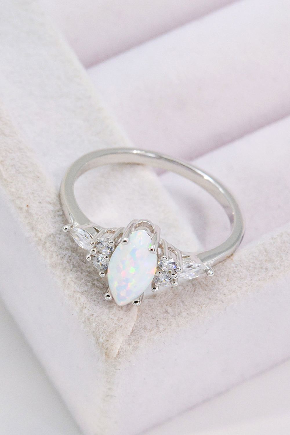 Opal and Zircon Platinum-Plated Ring