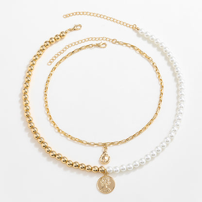 Gold-Plated Glass Pearl Necklace