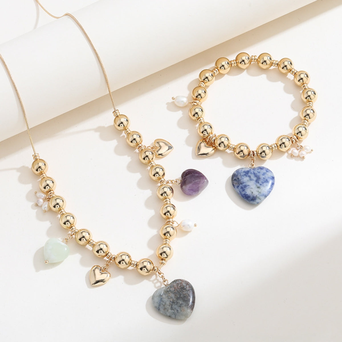 Natural Stone Gold-Plated Heart Necklace