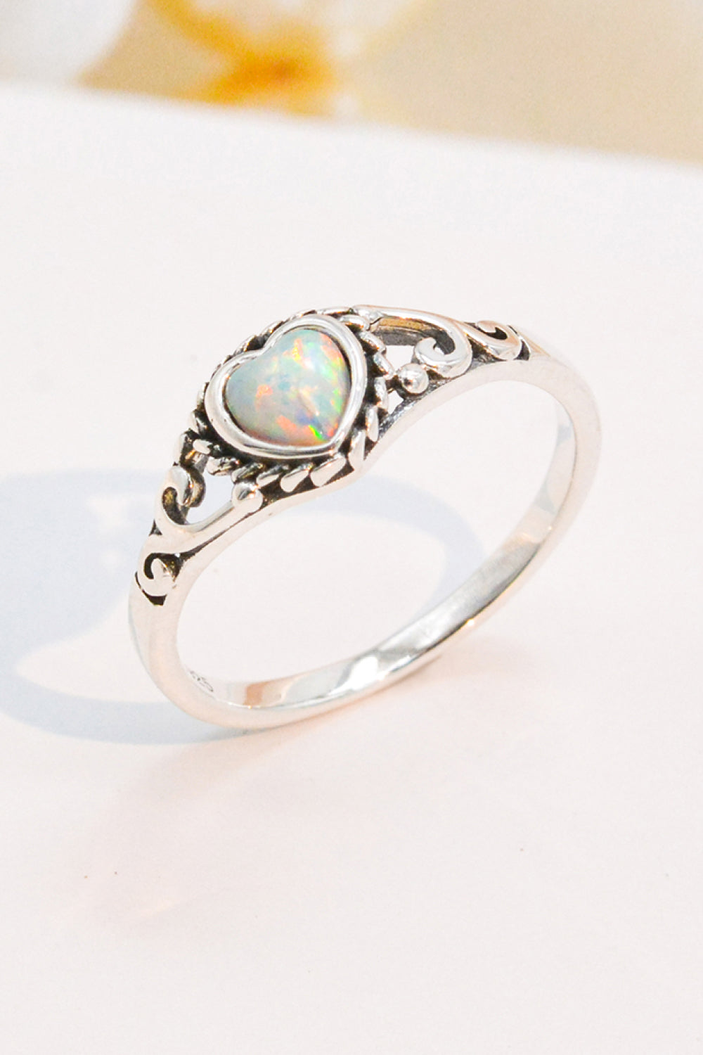 925 Sterling Silver Heart-Shape Opal Ring