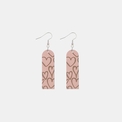 Heart Pattern Wooden Dangle Earrings