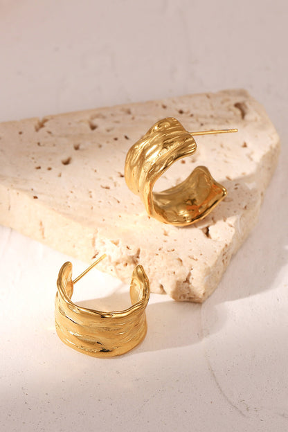 18K Gold-Plated Hammered C-Hoop Earrings