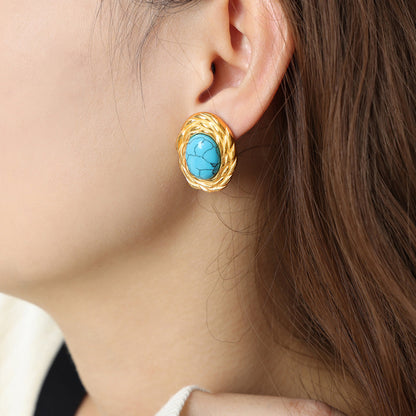 18K Gold-Plated Natural Stone Earrings