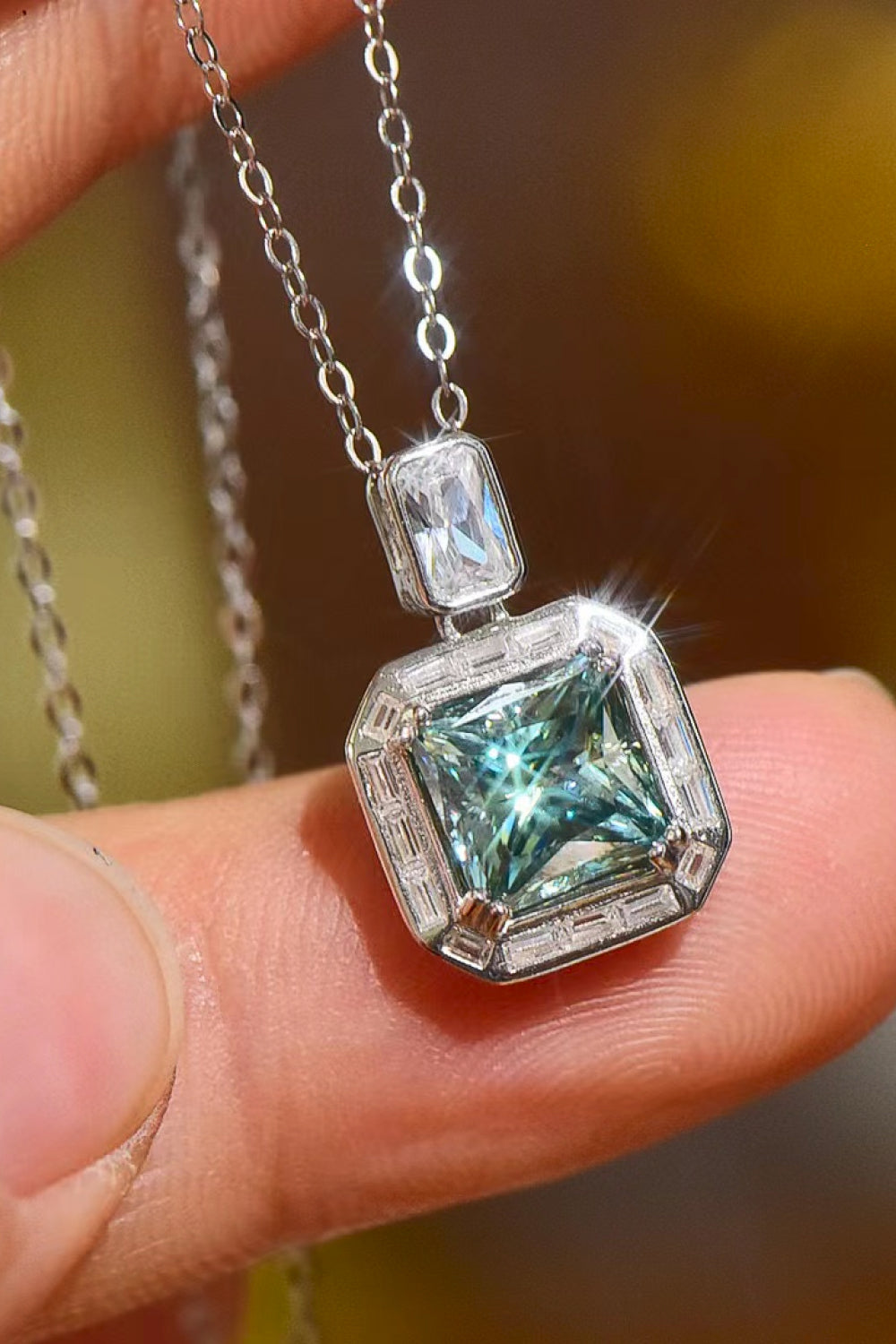 2 Carat Moissanite Square Pendant Necklace