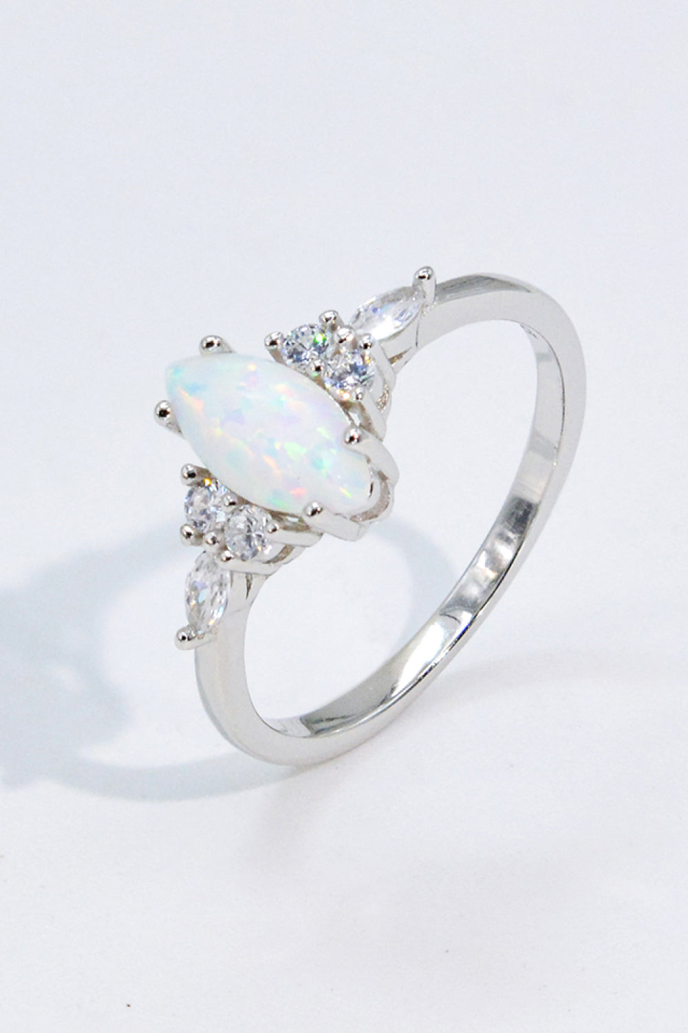 Opal and Zircon Platinum-Plated Ring