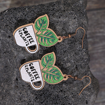 Wooden Alloy Dangle Earrings