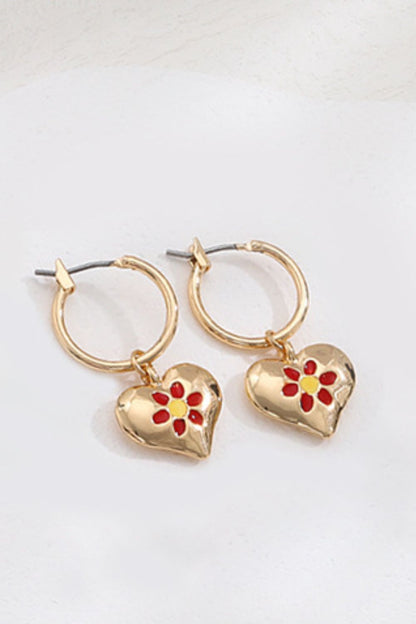 Contrast Copper Heart Drop Earrings