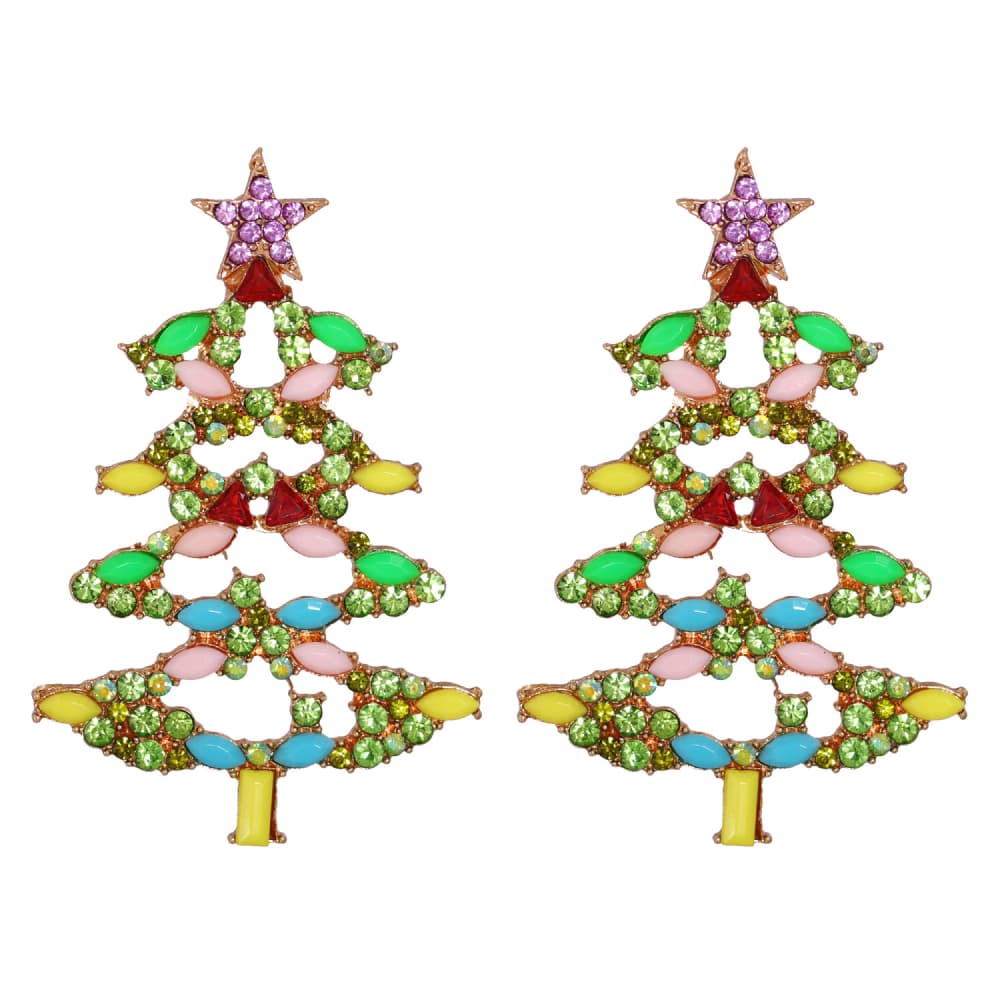 Christmas Tree Rhinestone Alloy Earrings