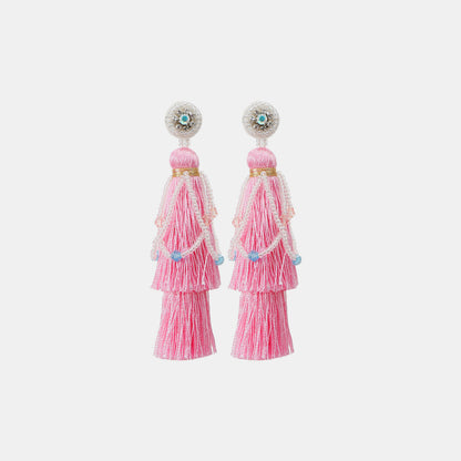 Layered Rice Bead Tassel Earrings