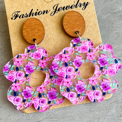 Flower Shape Acrylic Dangle Earrings