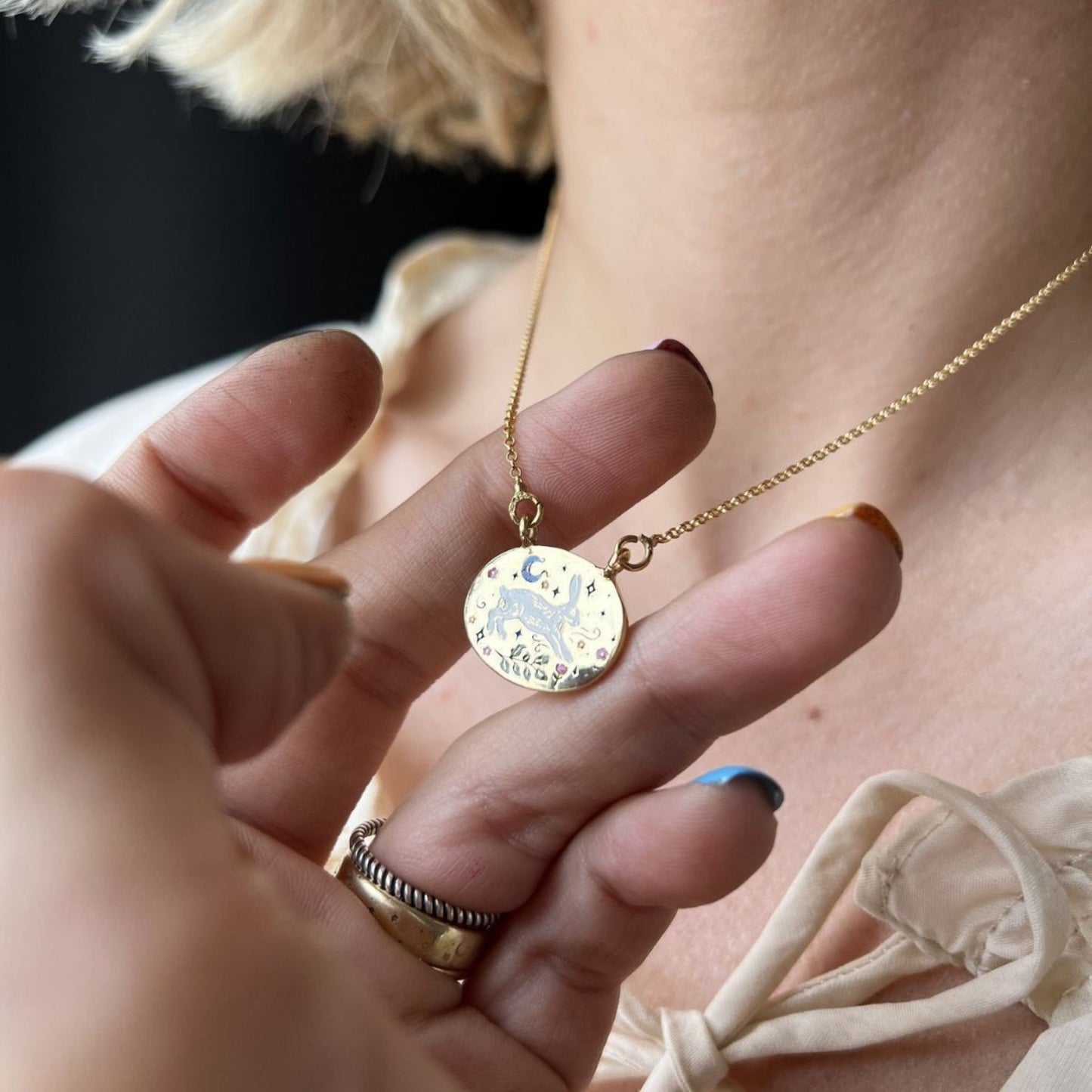 Brass 18K Gold-Plated Coin Shape Pendant Necklace