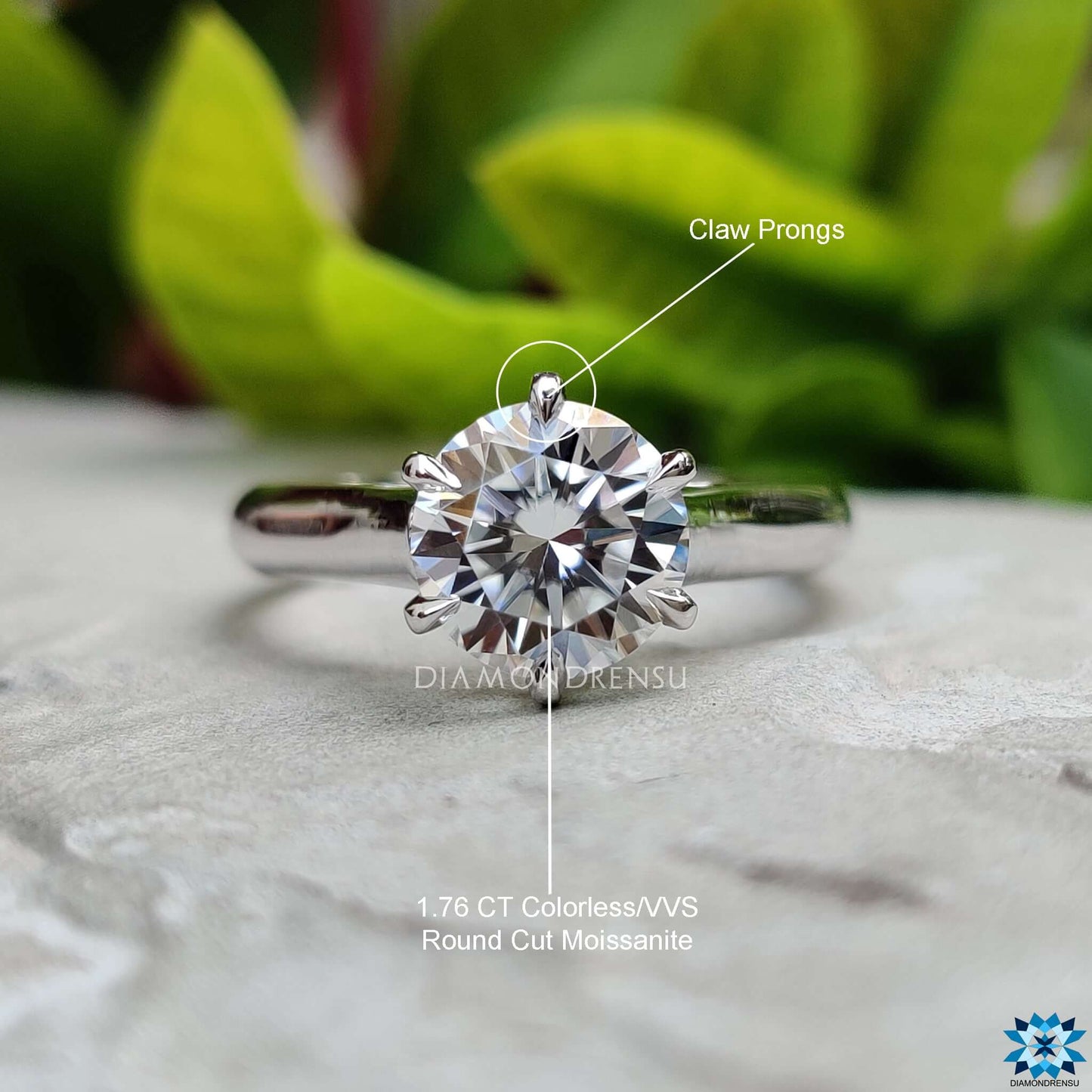 Impressive round brilliant cut stone set in a classic design, perfect for engagements.
