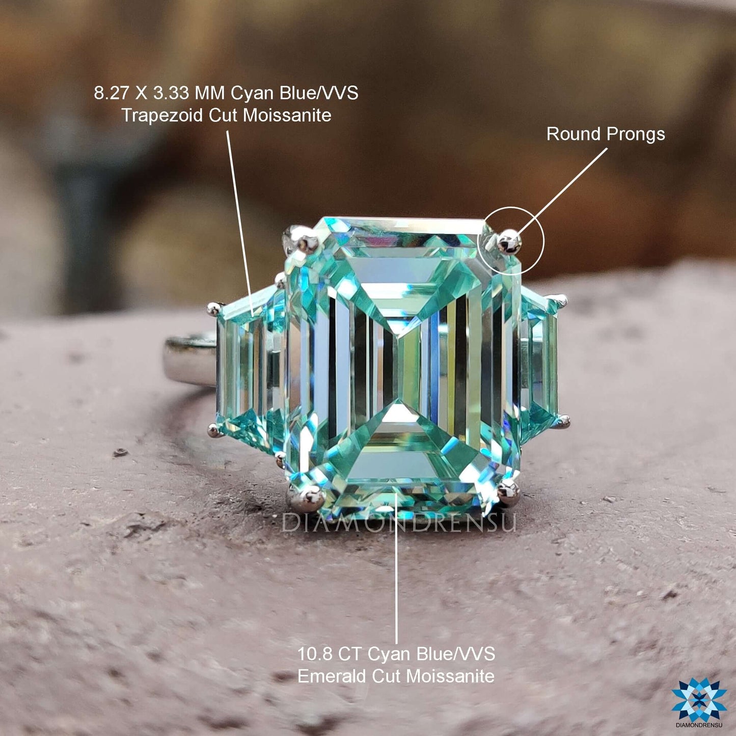 three stone moissanite jewelry