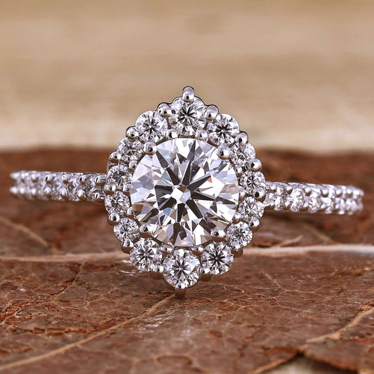 lab grown diamond halo engagement ring