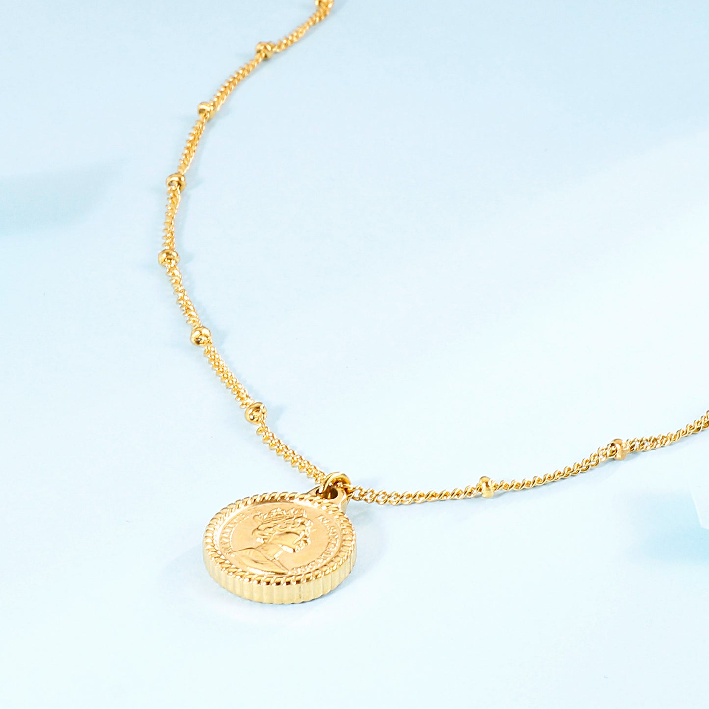 Stainless Steel Coin Pendant Necklace