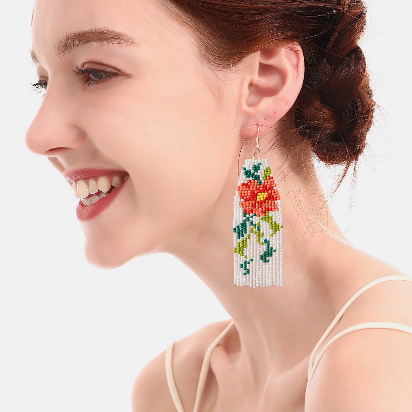 Flower Beaded Dangle Earrings