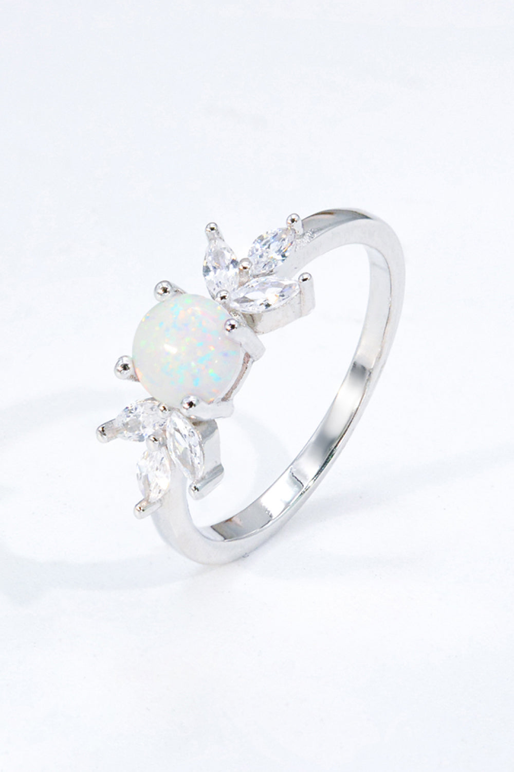 925 Sterling Silver Opal and Zircon Ring