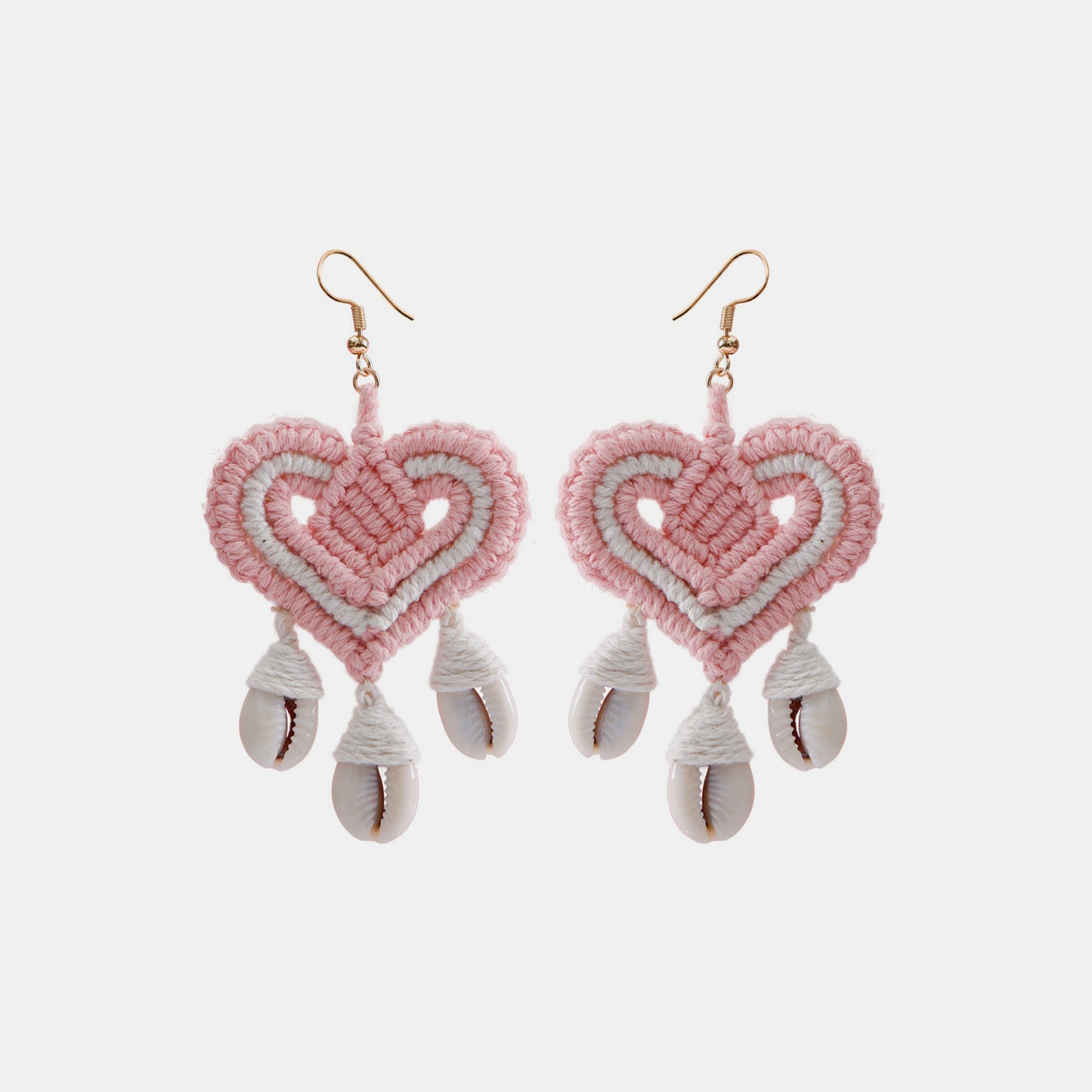 Cotton Thread Shell Heart Dangle Earrings