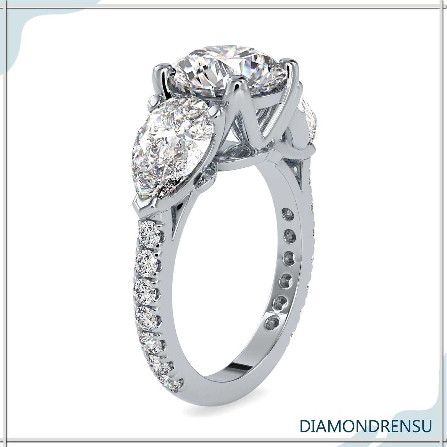 Diamondrensu ring featuring a unique 3 stone diamond design