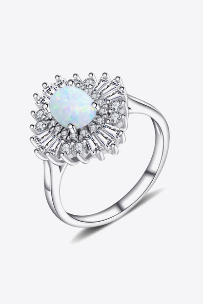 Modern 925 Sterling Silver Opal Halo Ring