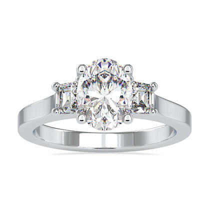 Three Stone Oval Engagement Ring with trapezoid side stones.