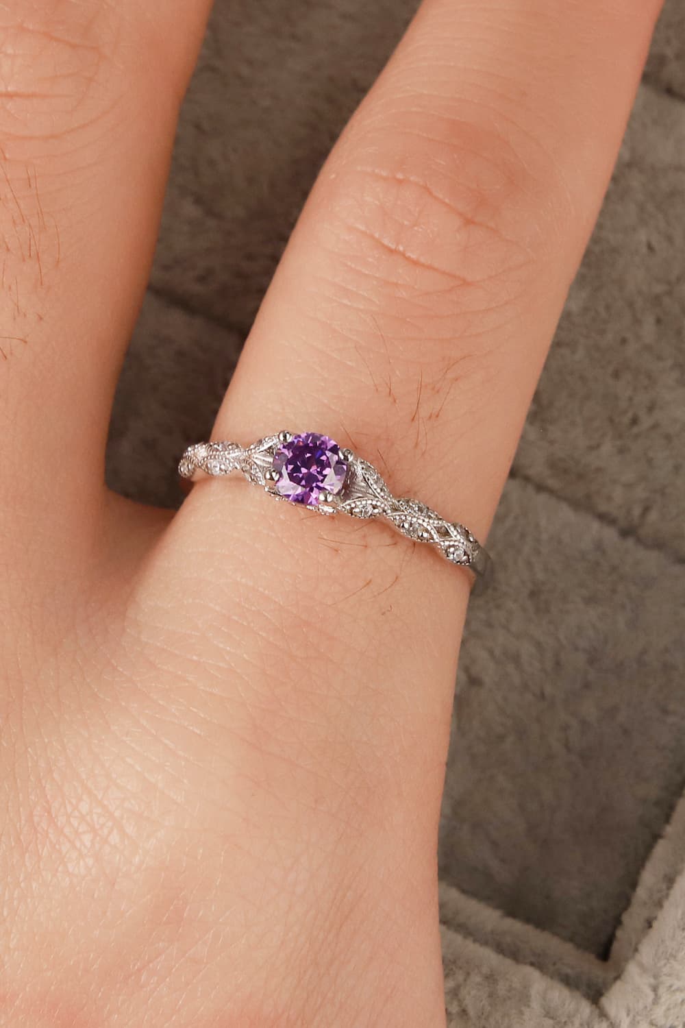 Inlaid Amethyst 4-Prong Ring