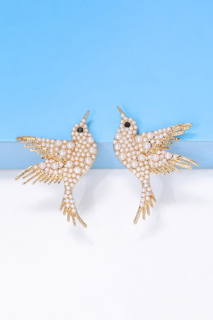 Bird Shape Zinc Alloy Frame Glass Stone Dangle Earrings